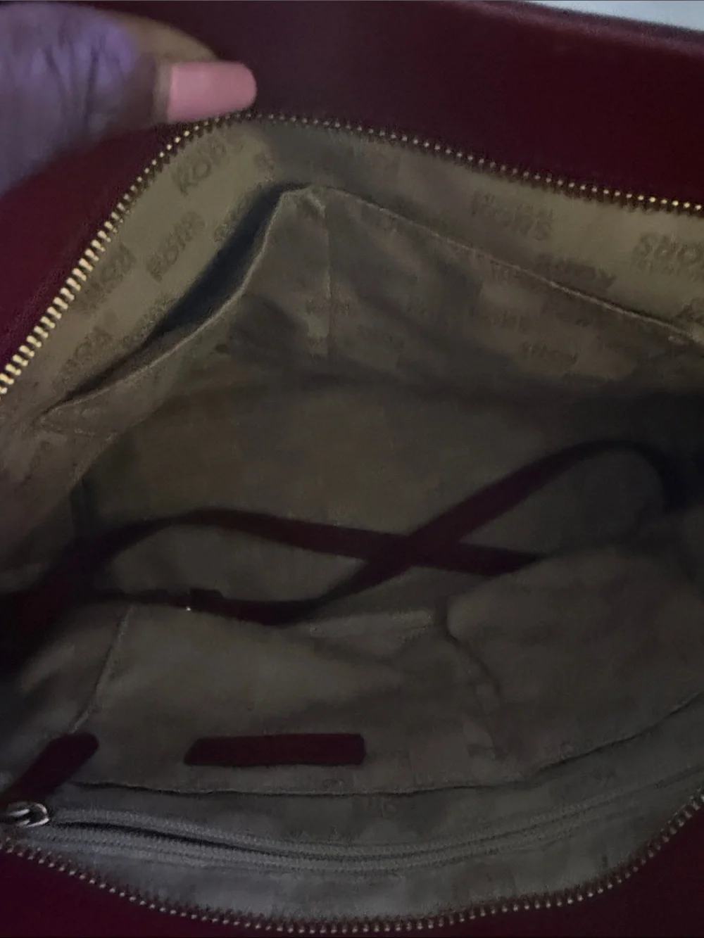 Michael Kors Brown Signature Tote with Red Leather Trim